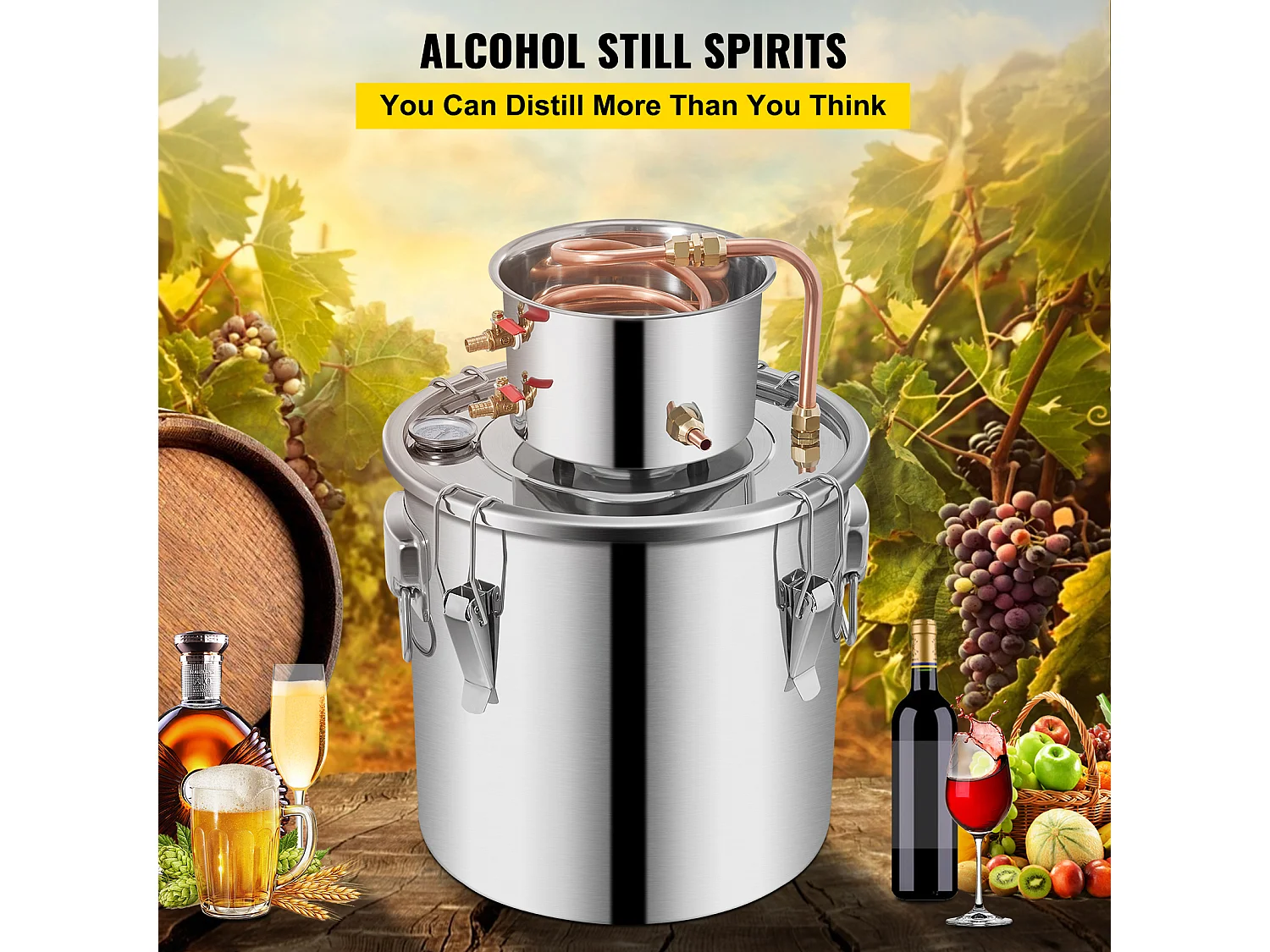 Distillatore di Alcool SucceBuy, 36 L, Produzione di Whisky, Pompa dell'Acqua, per Organizare Riunioni Familiari e Feste Festive
