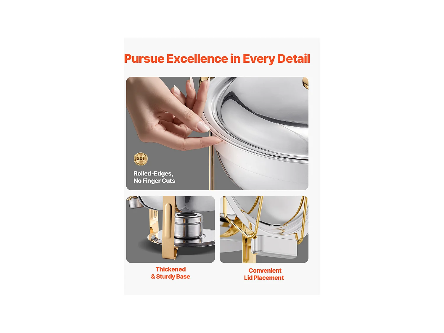 Aquecedores de Alimentos SucceBuy Conjunto de 4 Aquecedores Redondos para Buffet, 4.7 L, Aço Inoxidável, com 4 Taças de Grande Capacidade, Tampa e Pinças