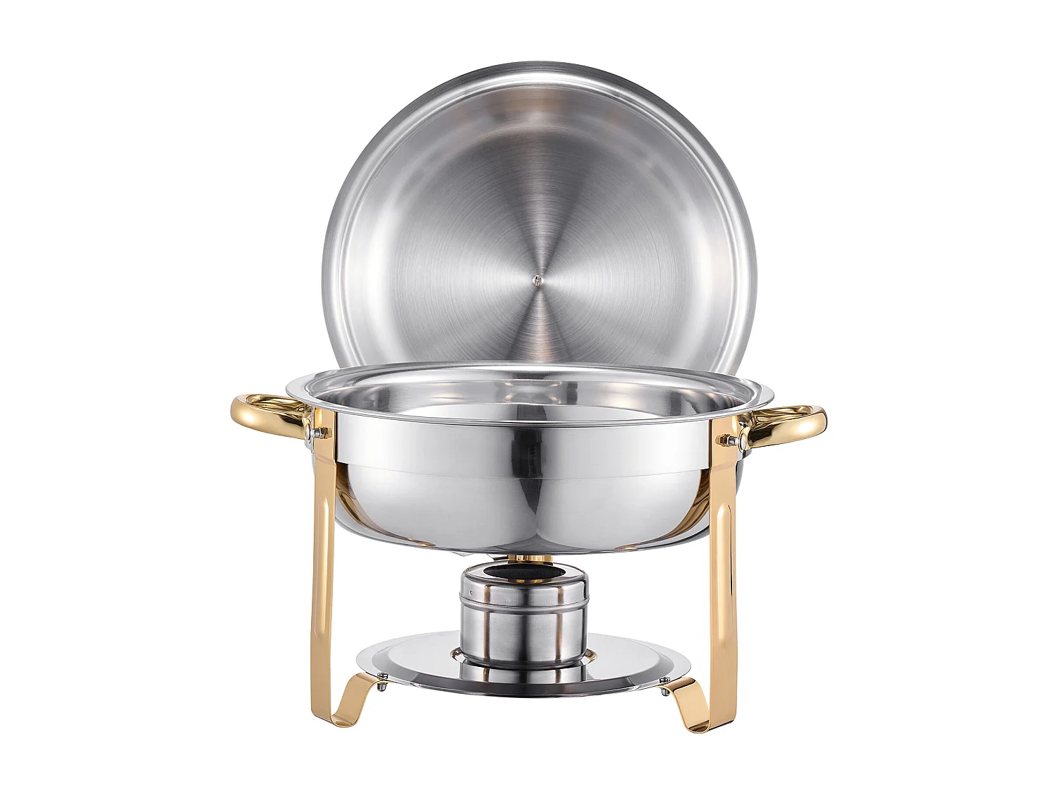 Chauffe-Plats SucceBuy Chauffe-Plat Buffet Rond Lot de 4 Pièces 4.7 L en Acier Inoxydable, avec 4 Bacs de Grande Capacité, Couvercle et Pince