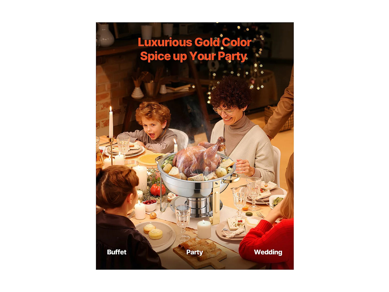 Chauffe-Plats SucceBuy Chauffe-Plat Buffet Rond Lot de 4 Pièces 4.7 L en Acier Inoxydable, avec 4 Bacs de Grande Capacité, Couvercle et Pince