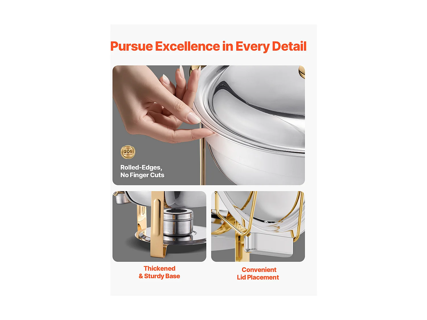 Chauffe-Plats SucceBuy Chauffe-Plat Buffet Rond Lot de 4 Pièces 4.7 L en Acier Inoxydable, avec 4 Bacs de Grande Capacité, Couvercle et Pince