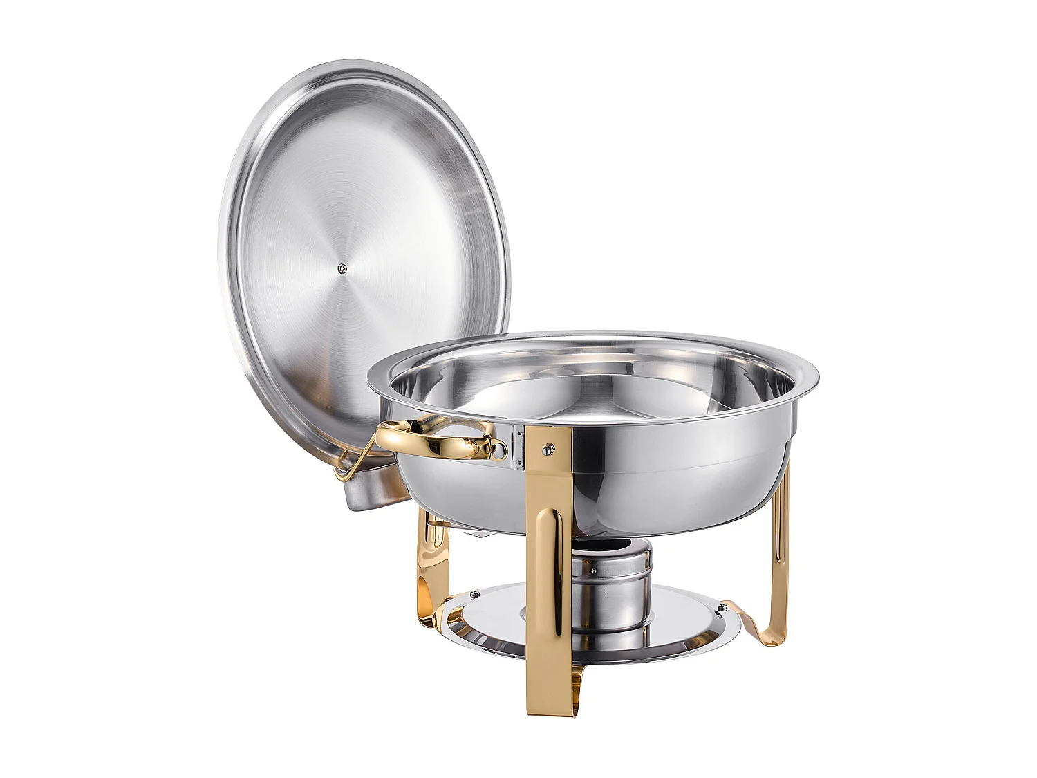 Chauffe-Plats SucceBuy Chauffe-Plat Buffet Rond Lot de 4 Pièces 4.7 L en Acier Inoxydable, avec 4 Bacs de Grande Capacité, Couvercle et Pince