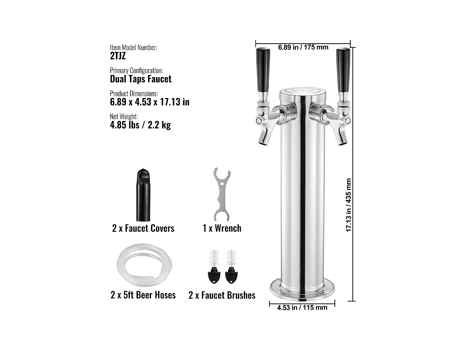 Colonne à Bière SucceBuy, à Double Robinet, Inox et Fermeture Automatique, pour Fêtes et Bars