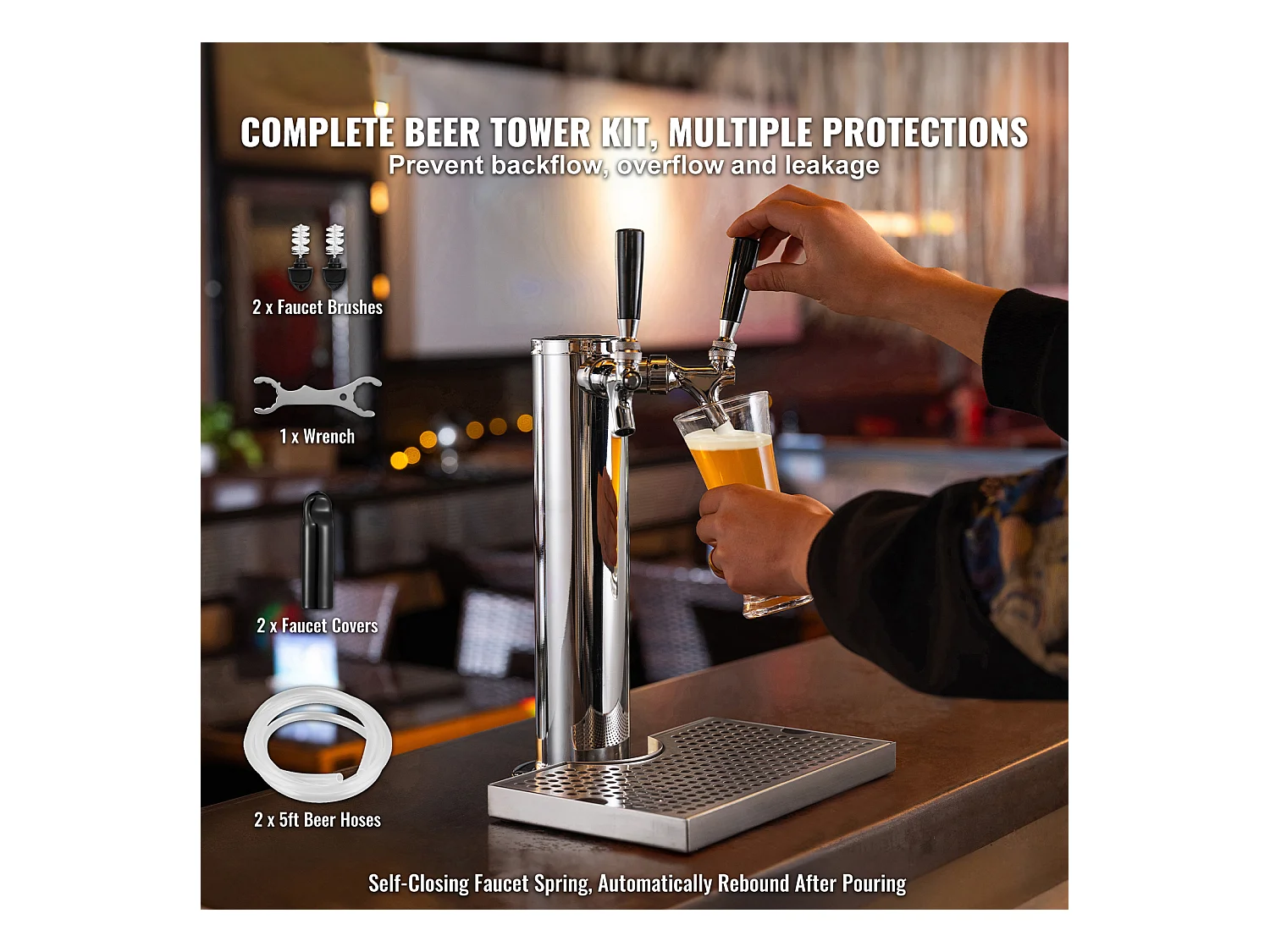 Colonne à Bière SucceBuy, à Double Robinet, Inox et Fermeture Automatique, pour Fêtes et Bars