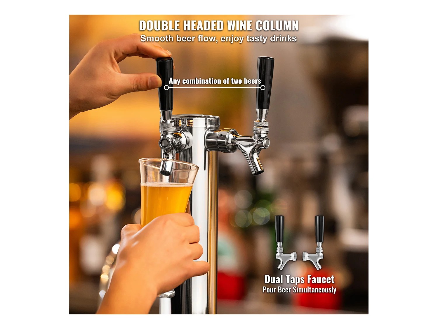 Colonne à Bière SucceBuy, à Double Robinet, Inox et Fermeture Automatique, pour Fêtes et Bars