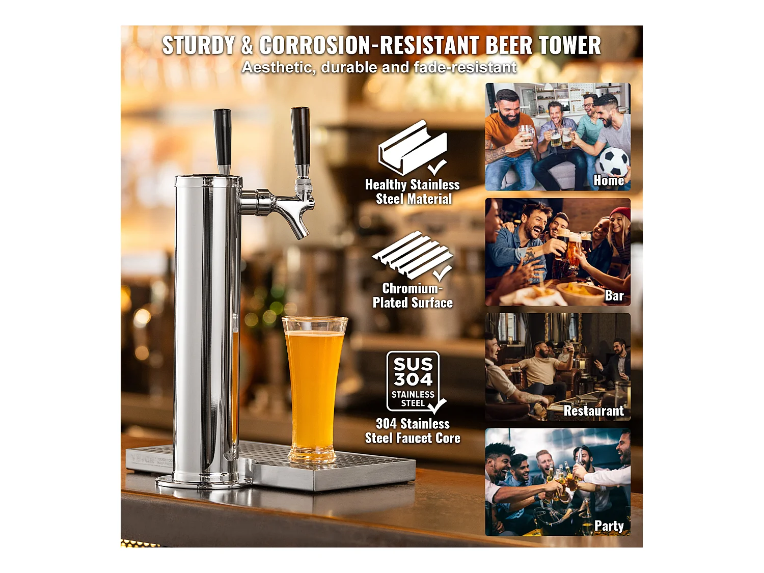 Colonne à Bière SucceBuy, à Double Robinet, Inox et Fermeture Automatique, pour Fêtes et Bars