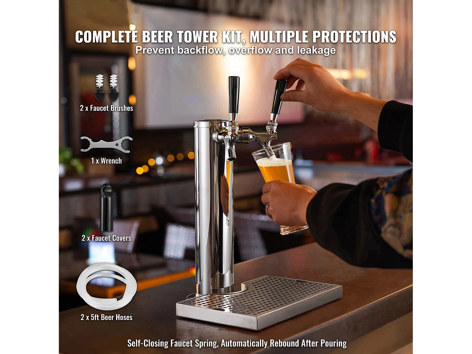 Colonne à Bière SucceBuy, à Double Robinet, Inox et Fermeture Automatique, pour Fêtes et Bars