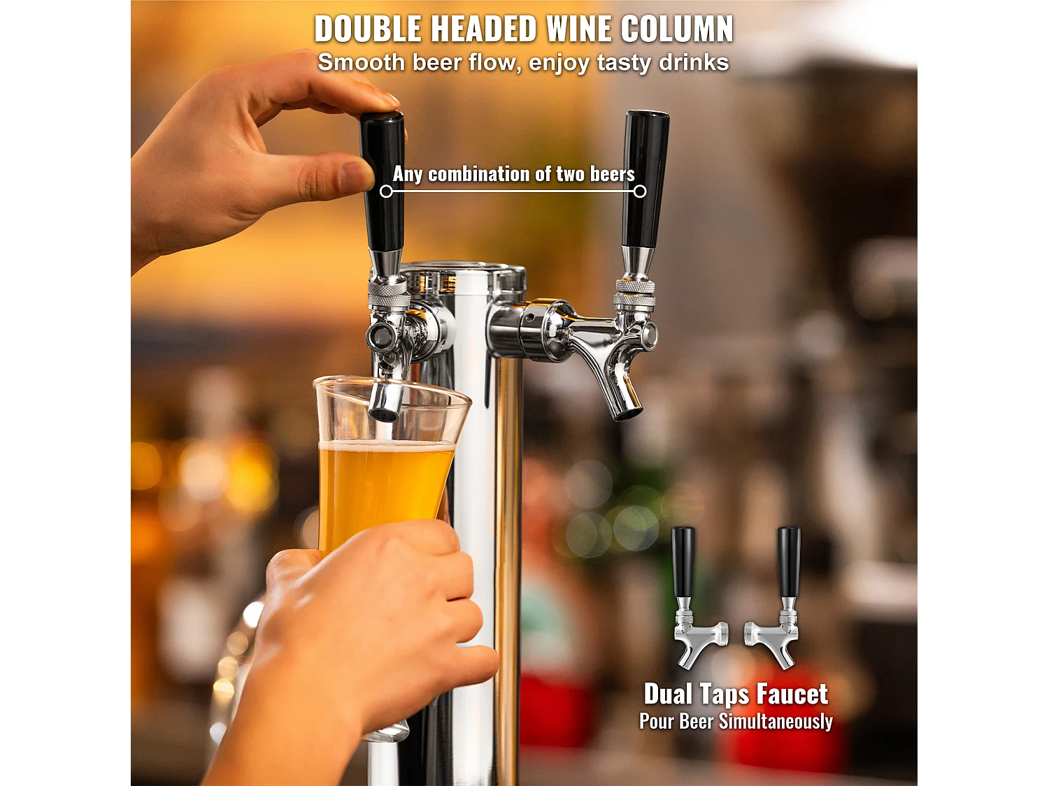 Colonne à Bière SucceBuy, à Double Robinet, Inox et Fermeture Automatique, pour Fêtes et Bars