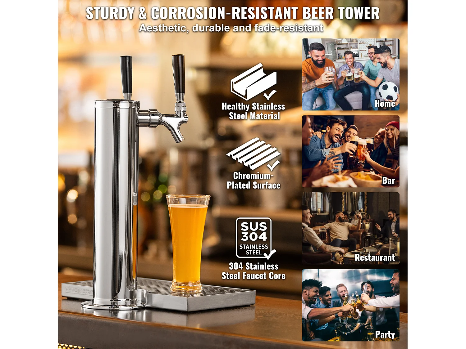 Colonne à Bière SucceBuy, à Double Robinet, Inox et Fermeture Automatique, pour Fêtes et Bars