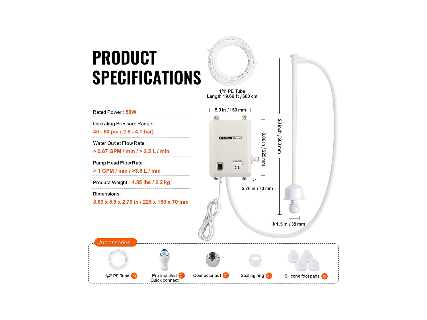 Système de Pompe de Distribution d’Eau SucceBuy, Distributeur d'Eau électrique, 3,78 l/min, 35W