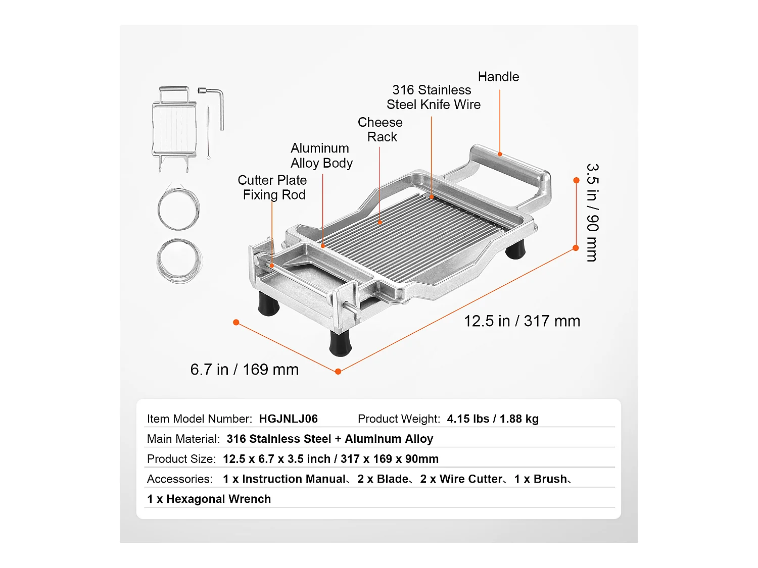 Trancheuse SucceBuy Coupe-Fromage 1cm et 2 cm, Fil, Fromage, Cuisine, 0 V, Alliage d'Aluminium, Argent