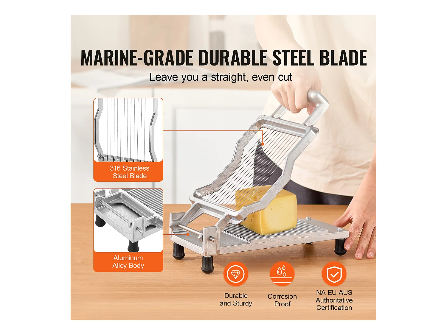 Trancheuse SucceBuy Coupe-Fromage 1cm et 2 cm, Fil, Fromage, Cuisine, 0 V, Alliage d'Aluminium, Argent