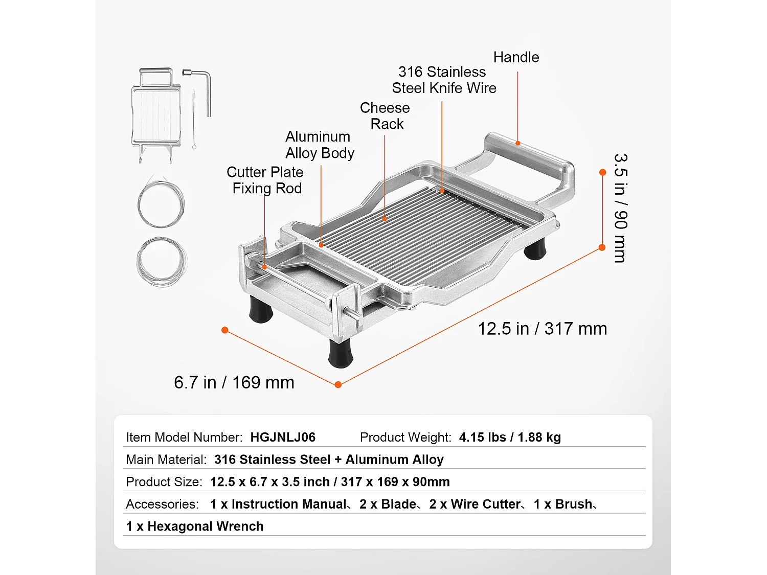Trancheuse SucceBuy Coupe-Fromage 1cm et 2 cm, Fil, Fromage, Cuisine, 0 V, Alliage d'Aluminium, Argent
