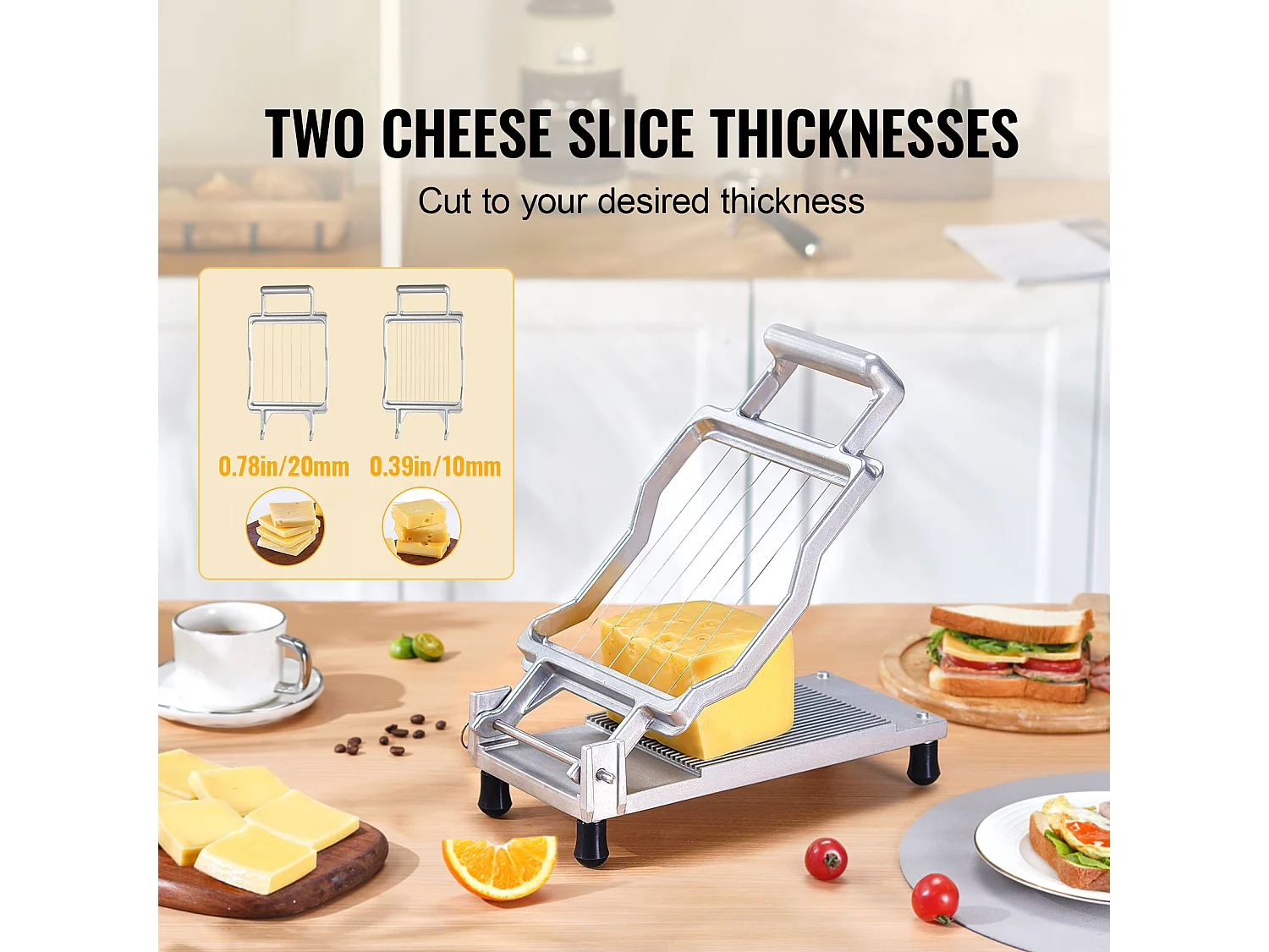 Trancheuse SucceBuy Coupe-Fromage 1cm et 2 cm, Fil, Fromage, Cuisine, 0 V, Alliage d'Aluminium, Argent