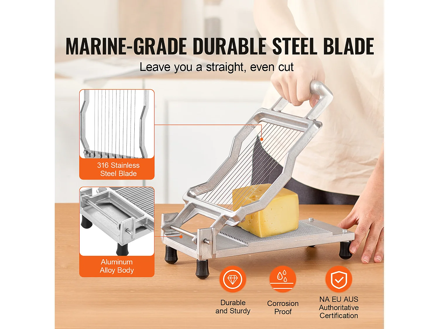 Trancheuse SucceBuy Coupe-Fromage 1cm et 2 cm, Fil, Fromage, Cuisine, 0 V, Alliage d'Aluminium, Argent