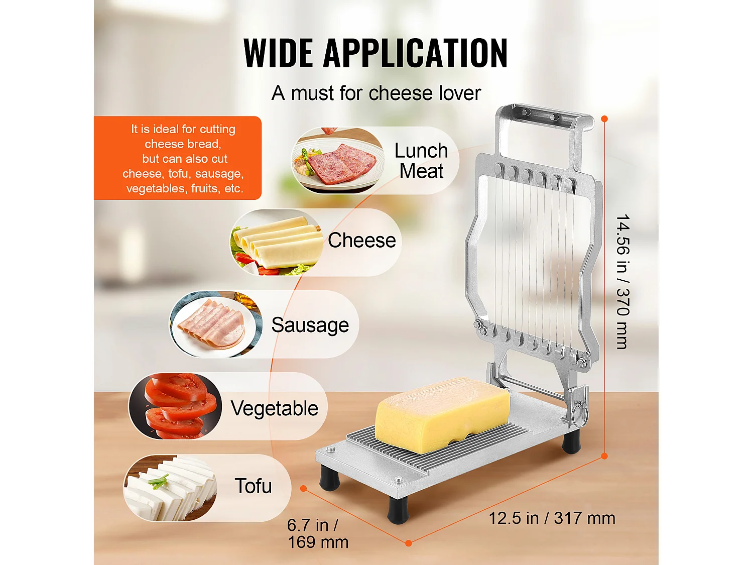 Trancheuse SucceBuy Coupe-Fromage 1cm et 2 cm, Fil, Fromage, Cuisine, 0 V, Alliage d'Aluminium, Argent