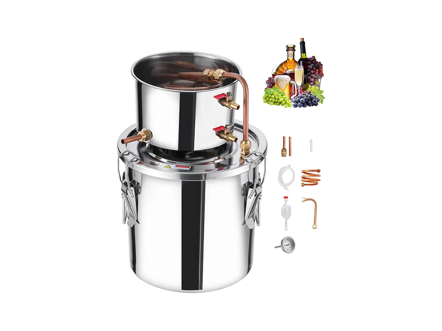 Distillateur d'Alcool SucceBuy, Alambic à Alcool, 11.4 L, Kit de Brassage en Acier Inoxydable, avec Serpentin en Cuivre