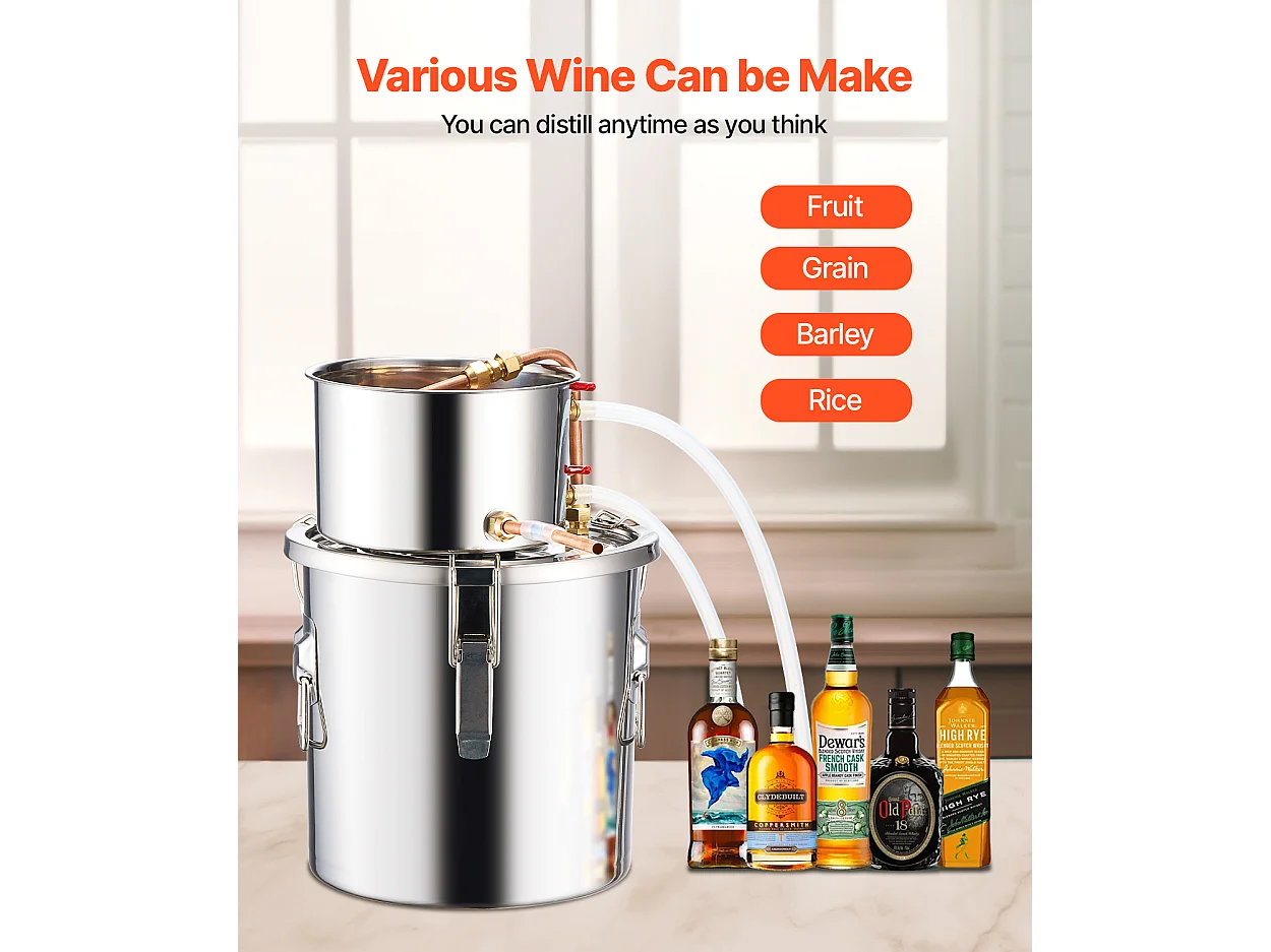 Distillateur d'Alcool SucceBuy, Alambic à Alcool, 11.4 L, Kit de Brassage en Acier Inoxydable, avec Serpentin en Cuivre