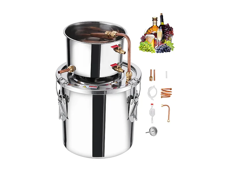 Distillatore di Alcool SucceBuy, Alambico per Alcool, 11.4 L, Kit per Birra in Acciaio Inossidabile, con Serpentina di Rame
