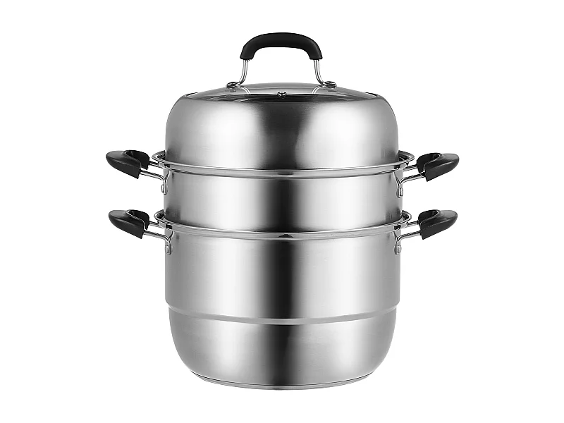 Cozinhador SucceBuy Panela a Vapor de 3 Níveis 28 cm, Panela de 8L com Cesto a Vapor para Legumes e 2 Tabuleiros - Cozinhar Saudável e Eficiente