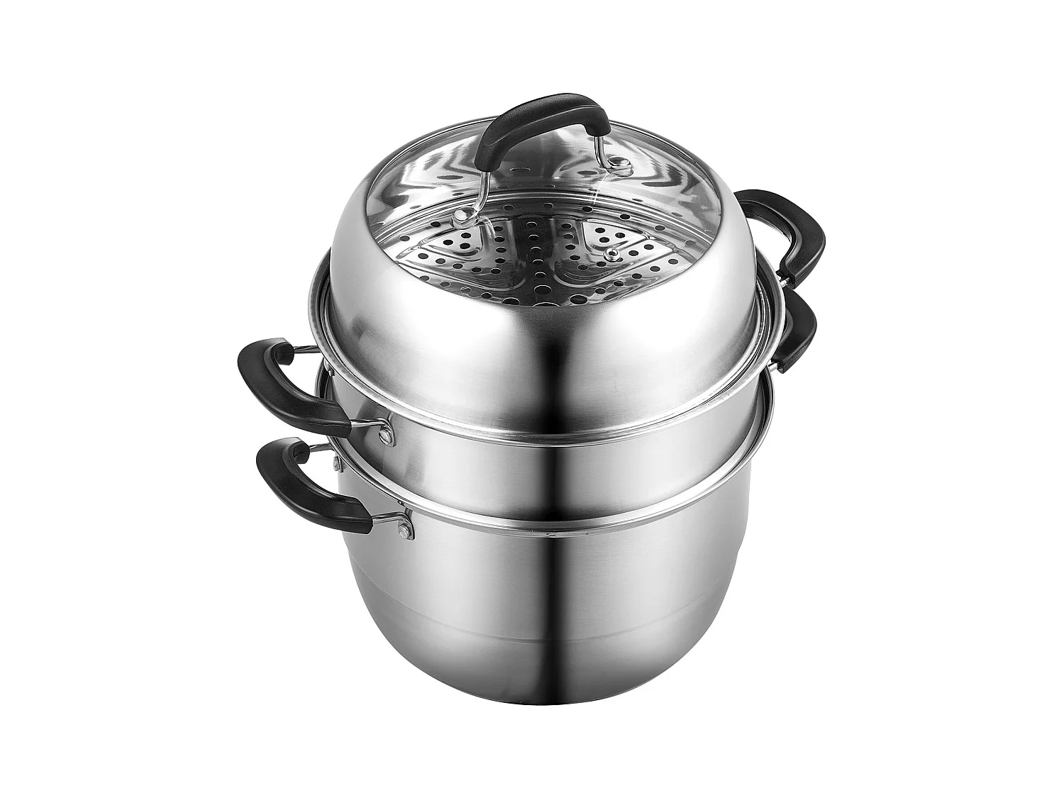 Cozinhador SucceBuy Panela a Vapor de 3 Níveis 28 cm, Panela de 8L com Cesto a Vapor para Legumes e 2 Tabuleiros - Cozinhar Saudável e Eficiente