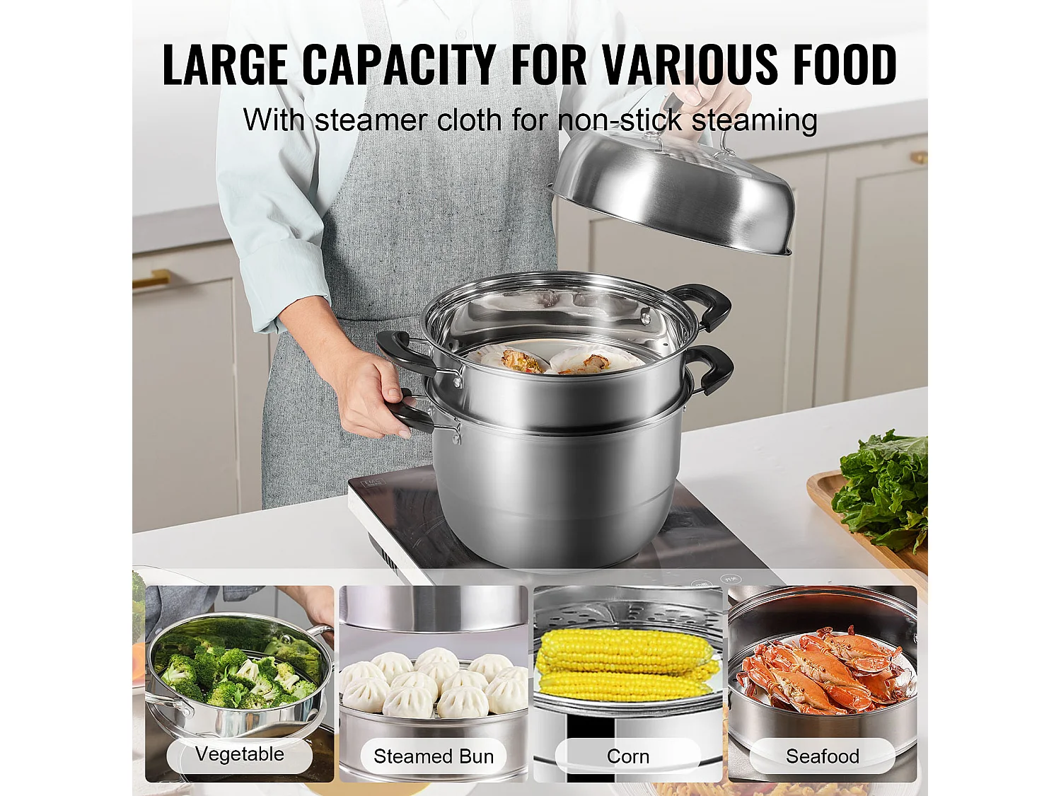 Dampfgarer SucceBuy Dampfgarer-Topf mit 3 Ebenen 28 cm, 8L Topf mit Dampfeinsatz für Gemüse und 2 Tabletts - Gesundes und Effizientes Kochen