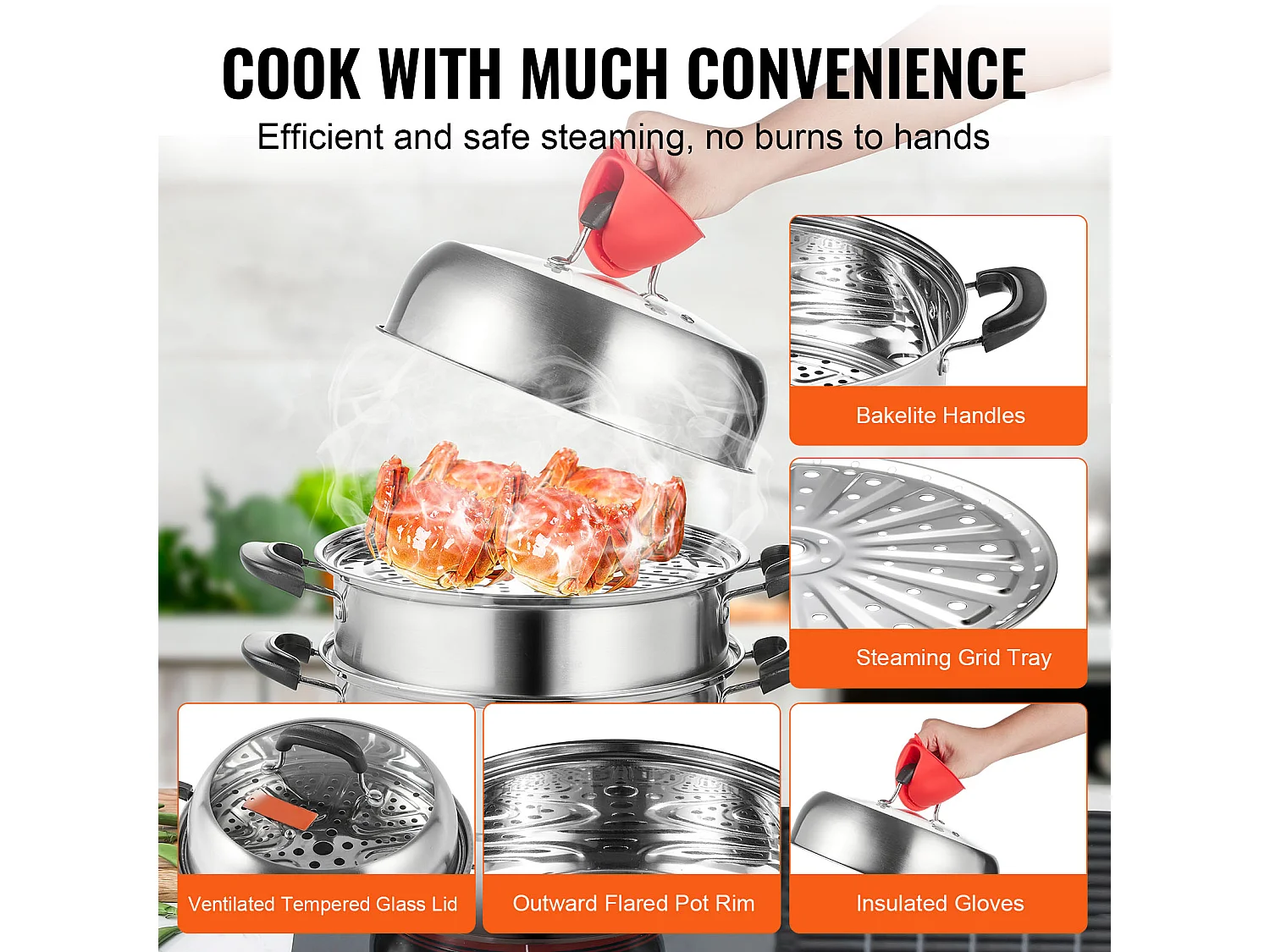 Dampfgarer SucceBuy Dampfgarer-Topf mit 3 Ebenen 28 cm, 8L Topf mit Dampfeinsatz für Gemüse und 2 Tabletts - Gesundes und Effizientes Kochen