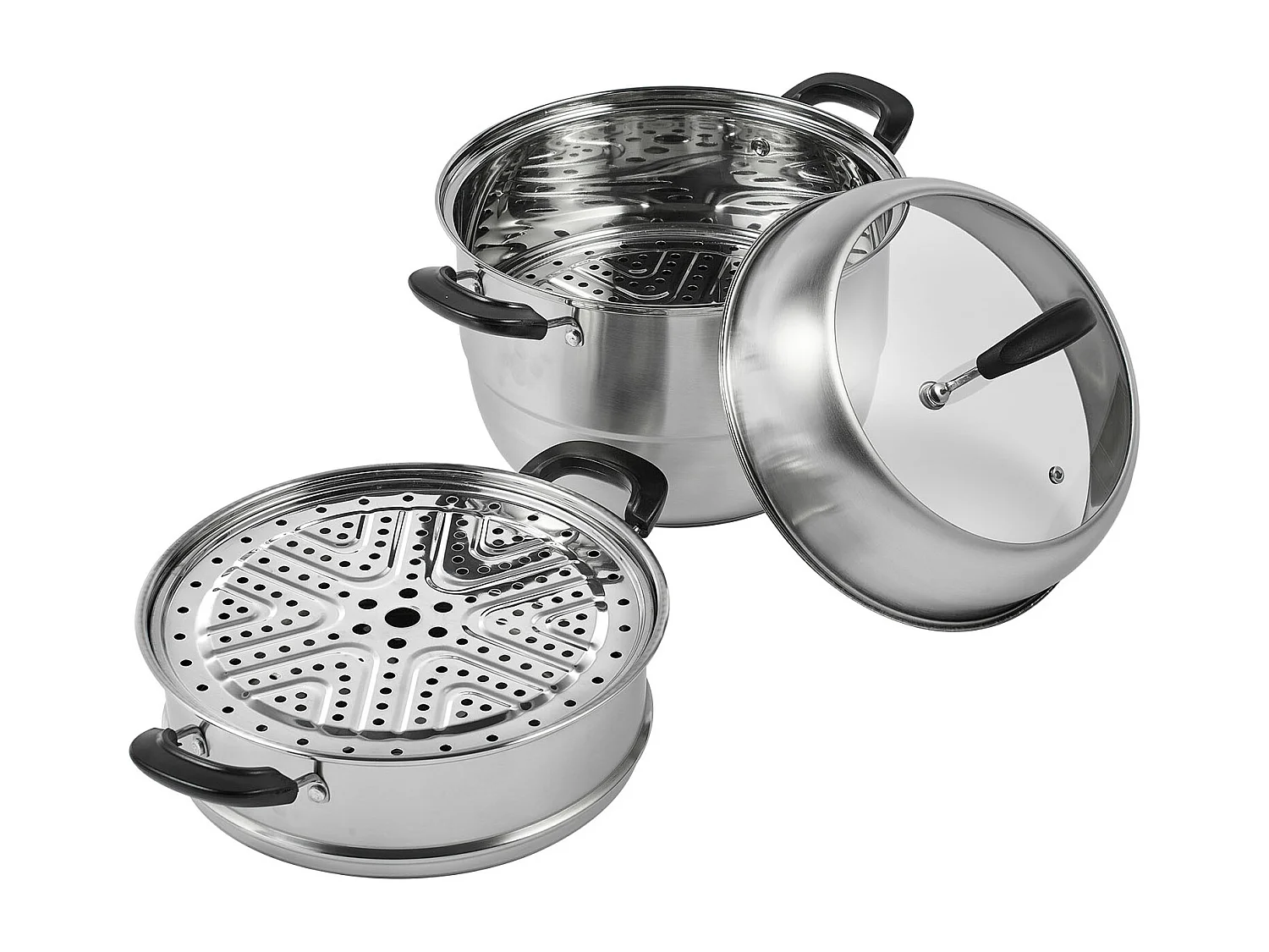 Dampfgarer SucceBuy Dampfgarer-Topf mit 3 Ebenen 28 cm, 8L Topf mit Dampfeinsatz für Gemüse und 2 Tabletts - Gesundes und Effizientes Kochen