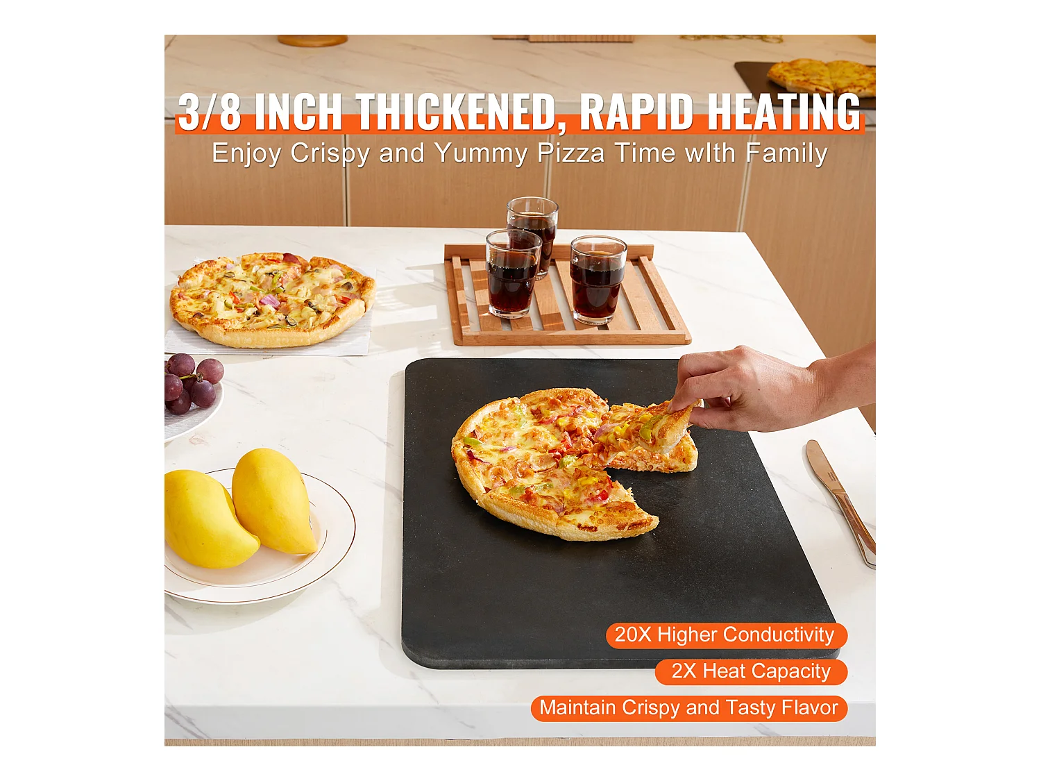 Pierre à Pizza, SucceBuy Acier à Pizza en Acier au Carbone Pré-assaisonné 50.8 x 35.5 x 1 cm