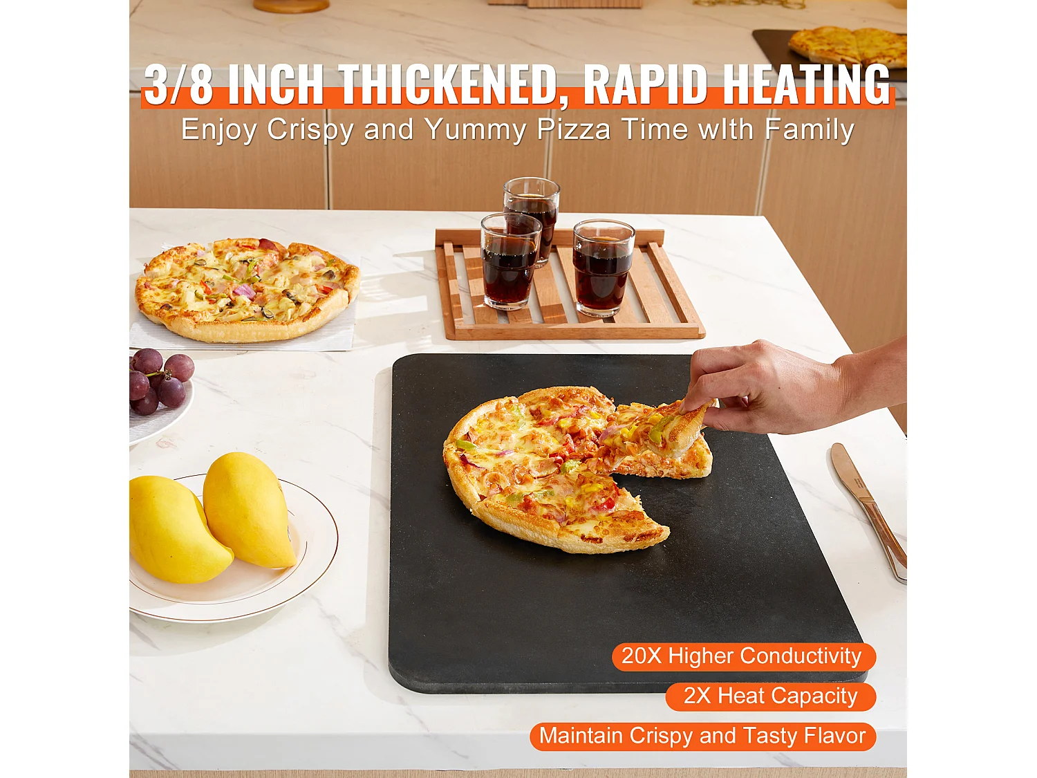 Pierre à Pizza, SucceBuy Acier à Pizza en Acier au Carbone Pré-assaisonné 50.8 x 35.5 x 1 cm