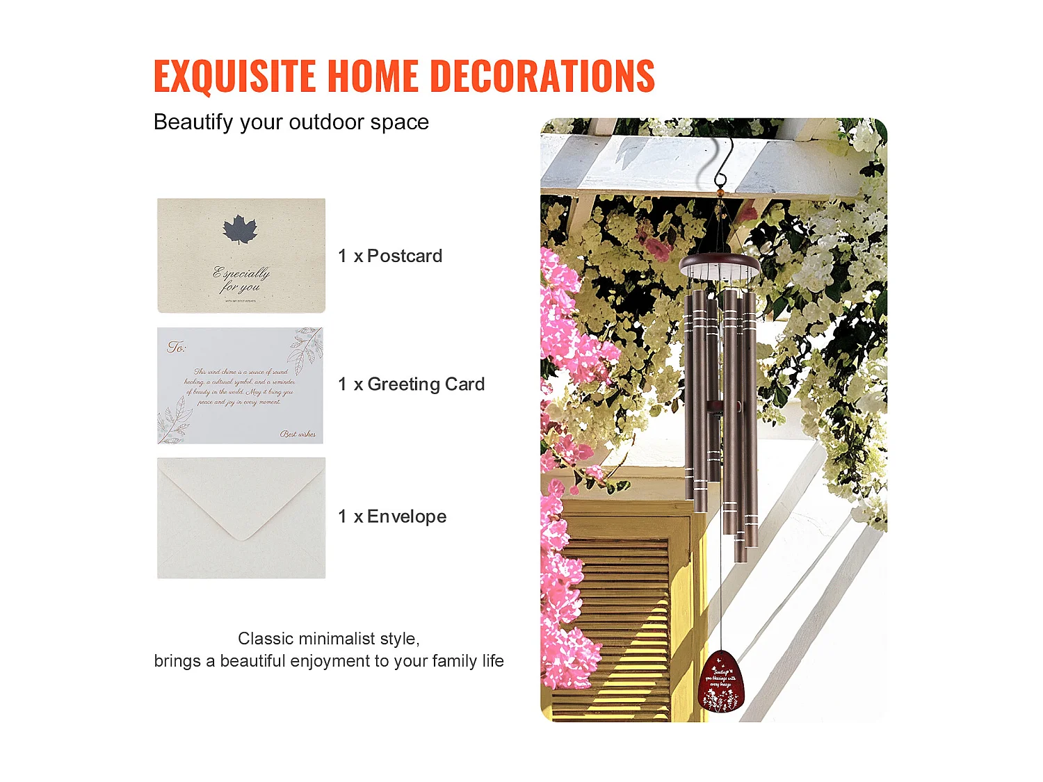 Aluminium Windgong SucceBuy, 1067 mm, voor buiten, Herdenkingsontwerp in diepe tinten