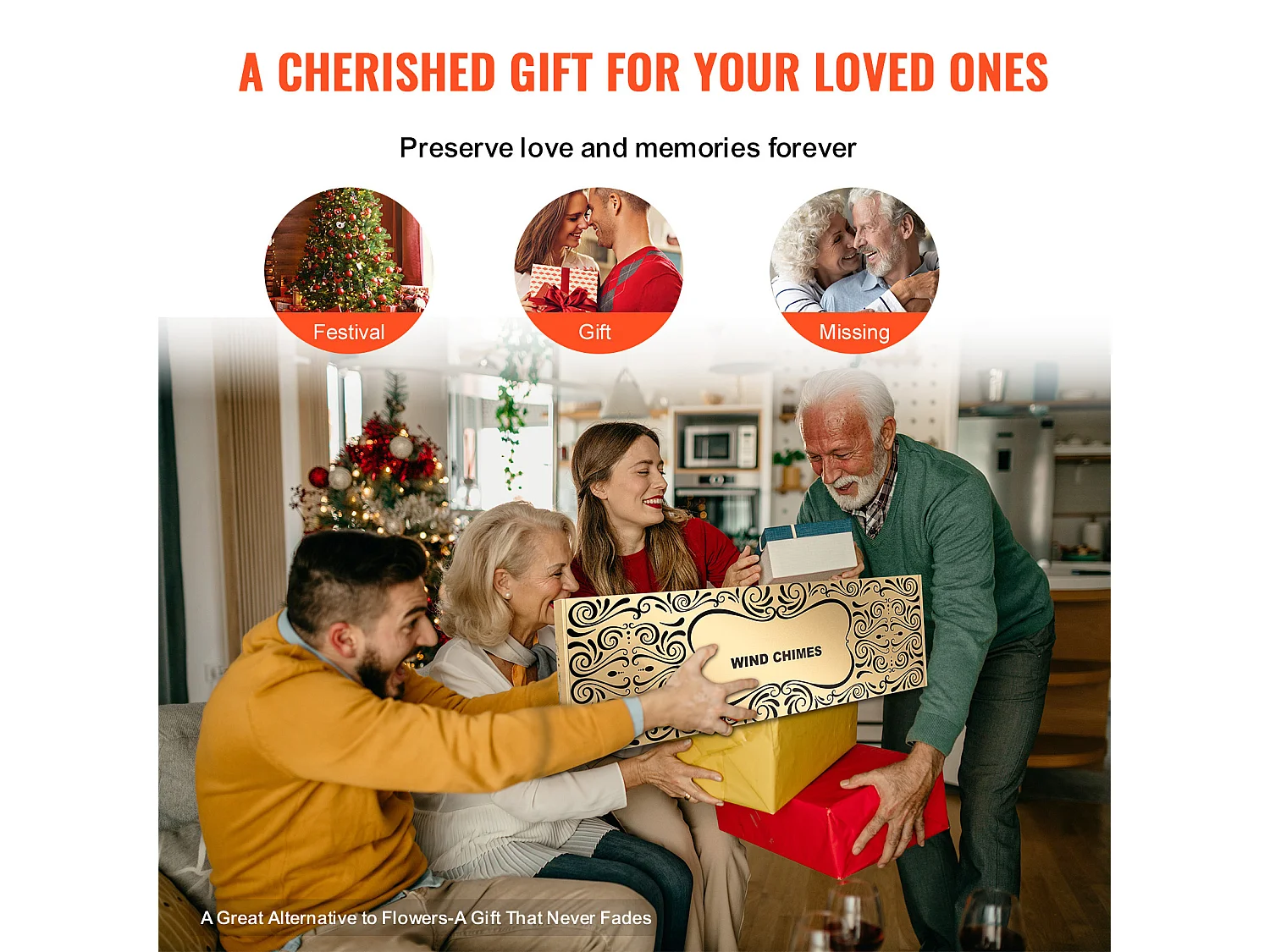 Aluminium Windgong SucceBuy, 1067 mm, voor buiten, Herdenkingsontwerp in diepe tinten