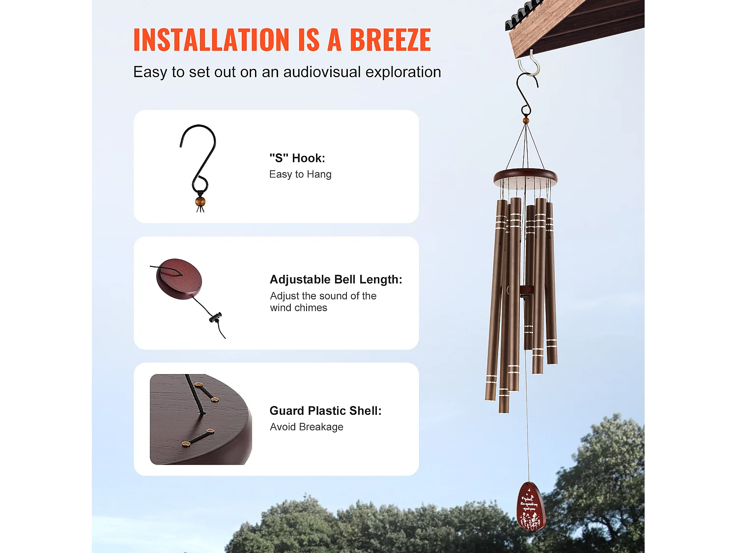 Aluminium Windgong SucceBuy, 1067 mm, voor buiten, Herdenkingsontwerp in diepe tinten