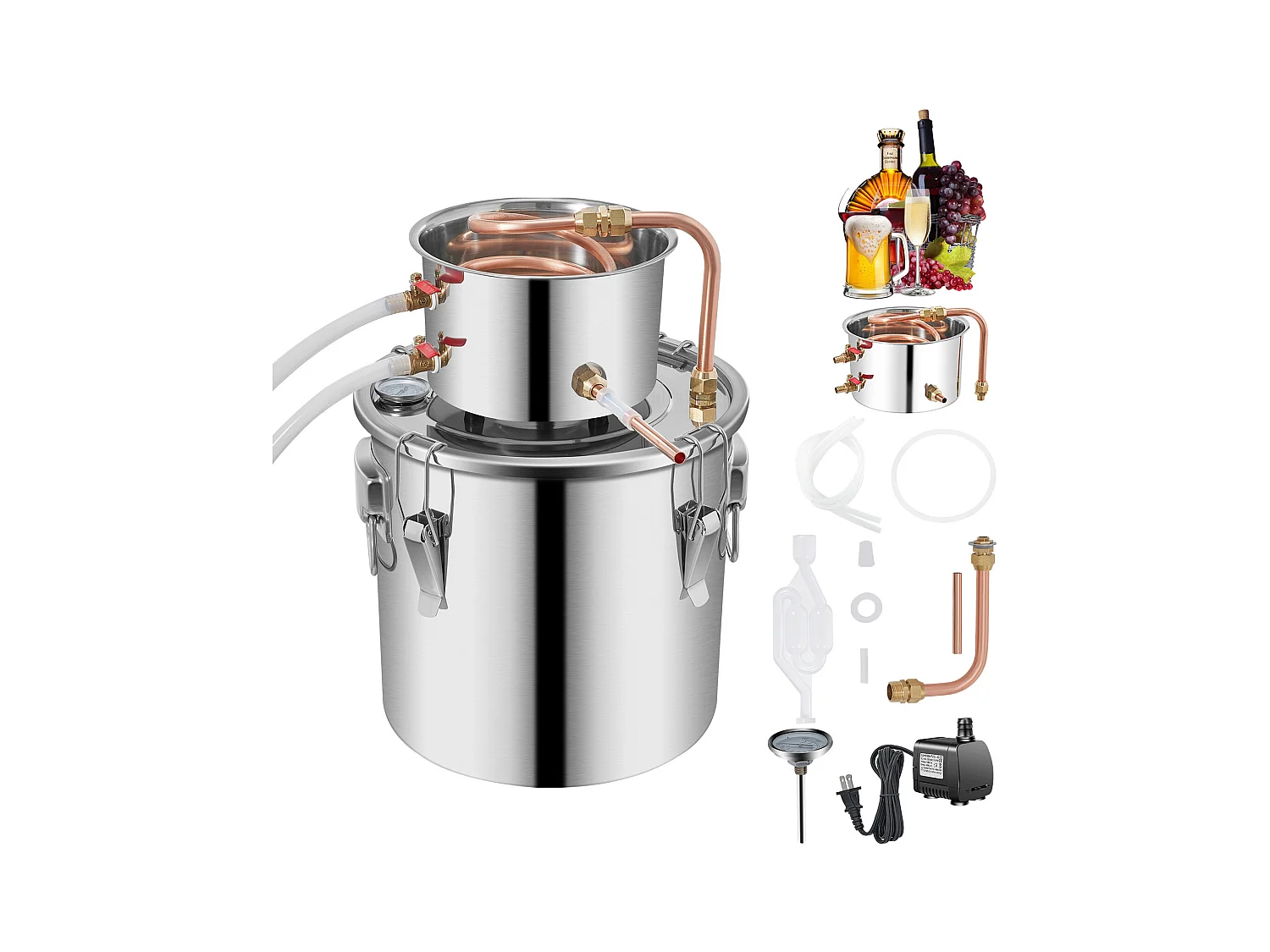 Distillateur d'Alcool SucceBuy 12.5 L, Moonshine Still Kit, Distillerie de Whisky avec Pompe à Eau