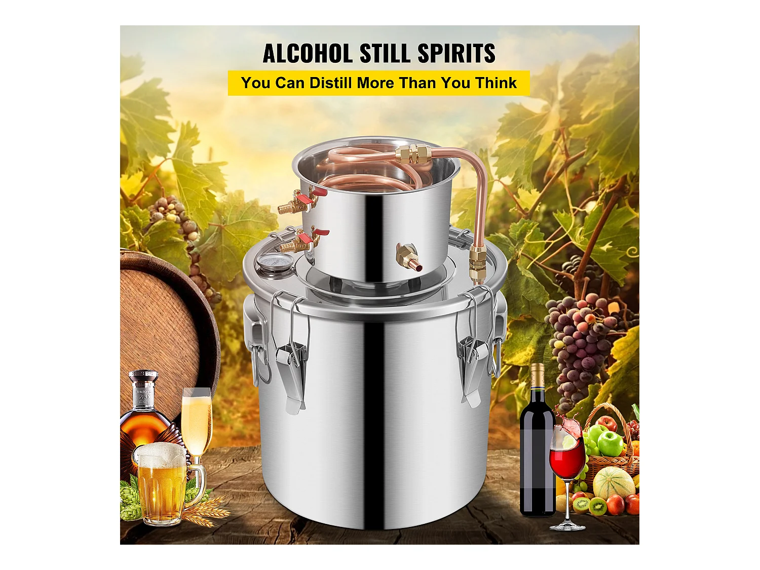 Distillateur d'Alcool SucceBuy 12.5 L, Moonshine Still Kit, Distillerie de Whisky avec Pompe à Eau