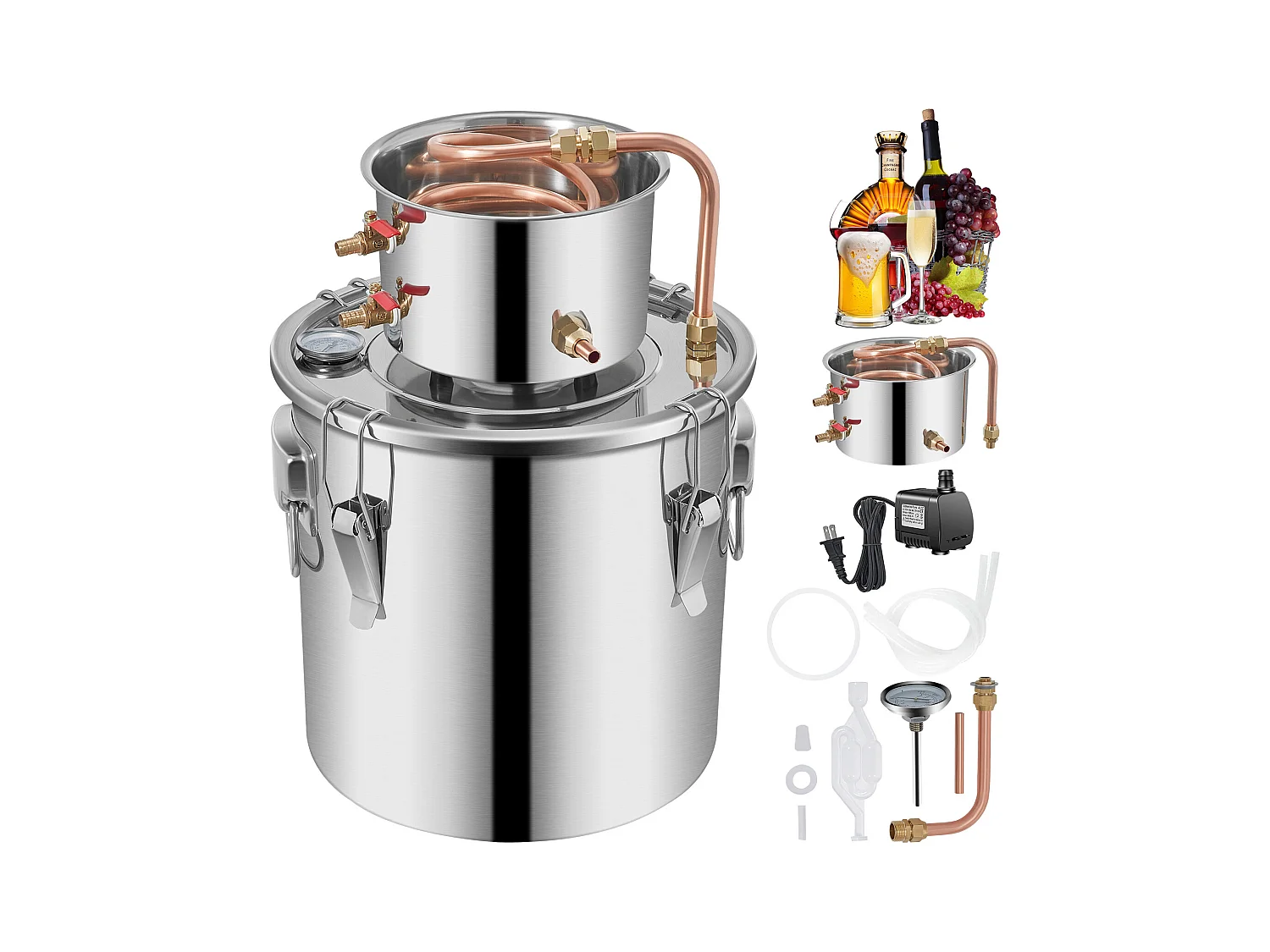 Distillateur d'Alcool SucceBuy 12.5 L, Moonshine Still Kit, Distillerie de Whisky avec Pompe à Eau