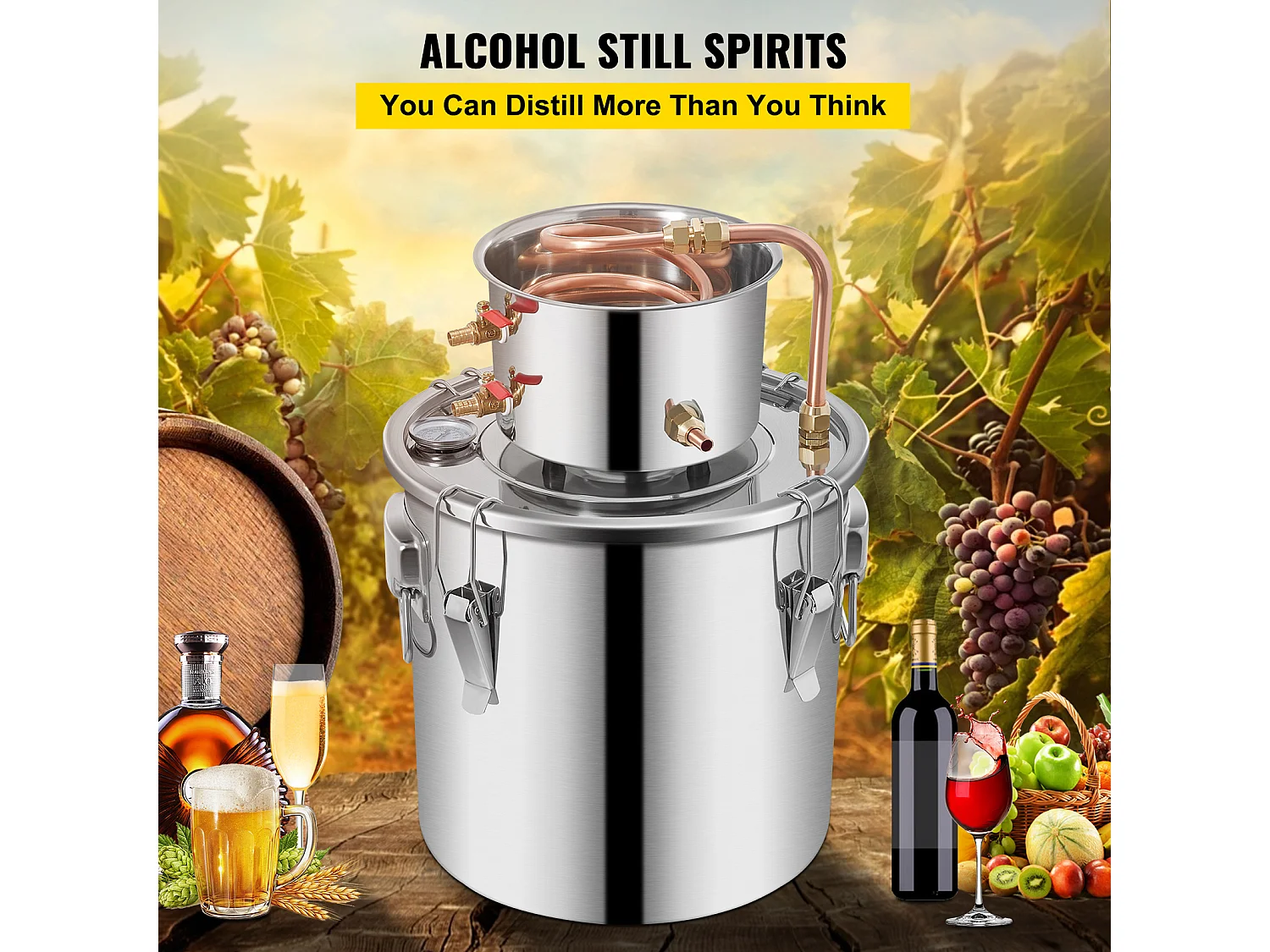 Distillateur d'Alcool SucceBuy 12.5 L, Moonshine Still Kit, Distillerie de Whisky avec Pompe à Eau