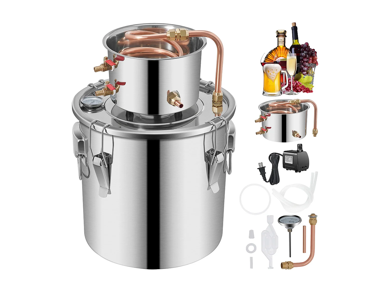 Distillateur d'Alcool SucceBuy 12.5 L, Moonshine Still Kit, Distillerie de Whisky avec Pompe à Eau