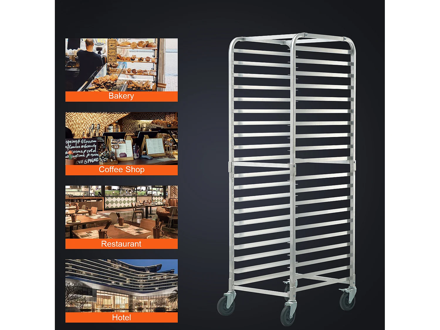 Steun SucceBuy voor Commerciële Brood voor 20 Bladen, Keukengrillen van Aluminium met Remwielen