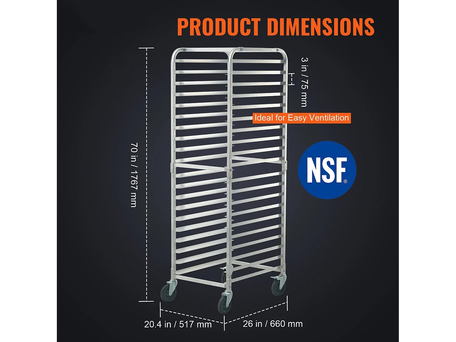 Steun SucceBuy voor Commerciële Brood voor 20 Bladen, Keukengrillen van Aluminium met Remwielen