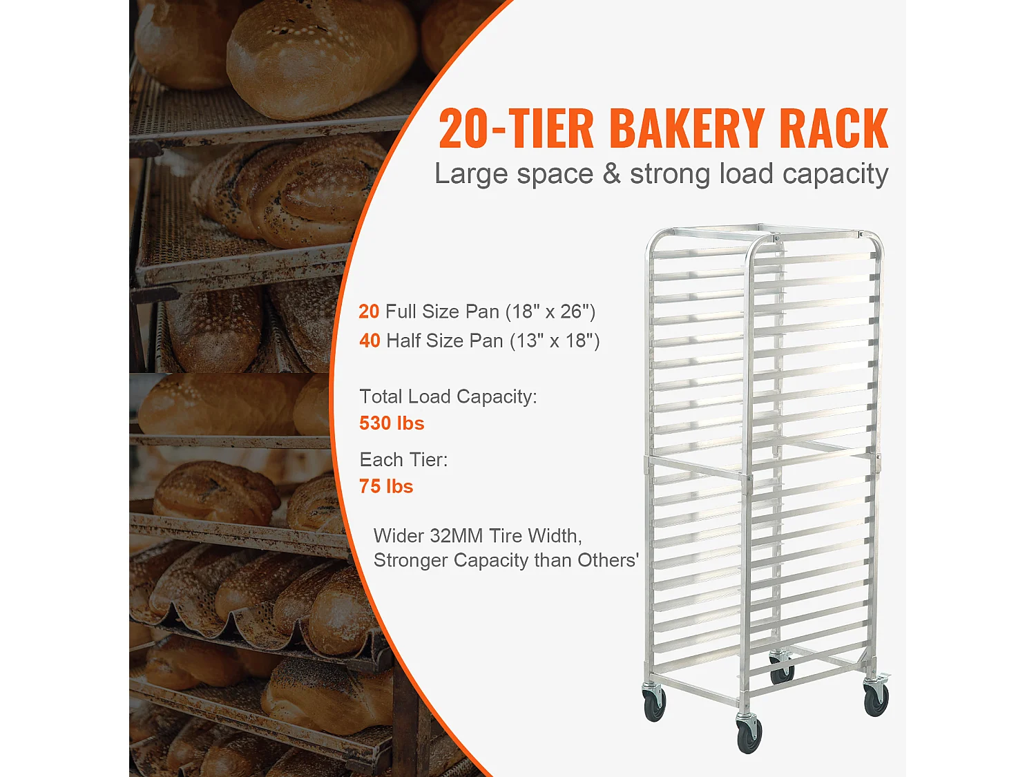 Steun SucceBuy voor Commerciële Brood voor 20 Bladen, Keukengrillen van Aluminium met Remwielen