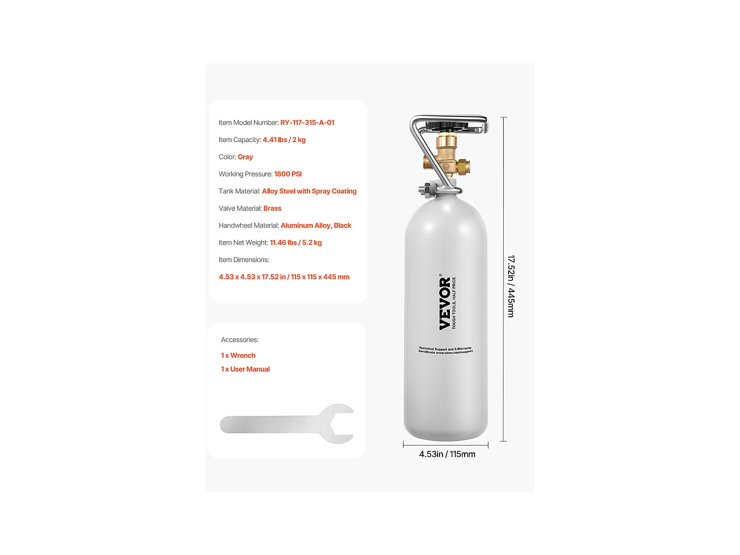 Bouteille de CO2 SucceBuy - Cylindre en Alliage d'Aluminium de 2 kg avec Valve DIN 477, Homologué TUV