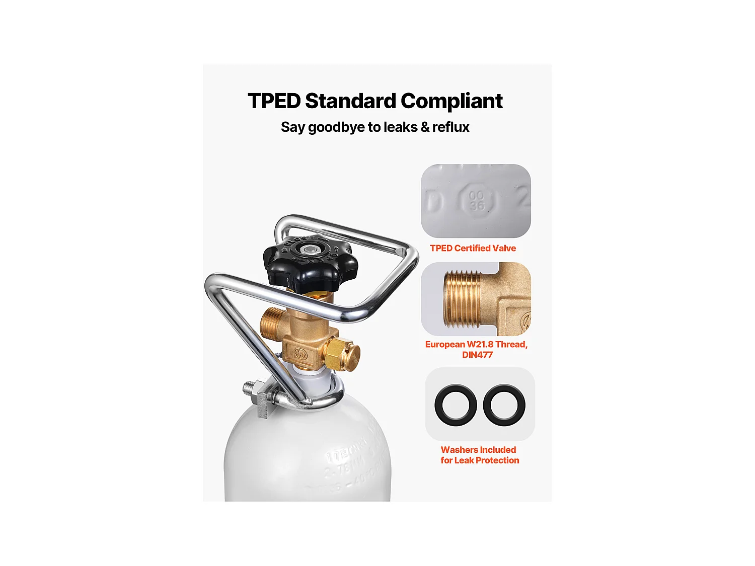 Bouteille de CO2 SucceBuy - Cylindre en Alliage d'Aluminium de 2 kg avec Valve DIN 477, Homologué TUV