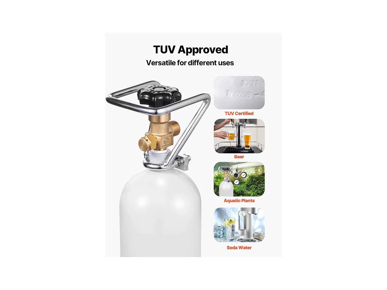 Bouteille de CO2 SucceBuy - Cylindre en Alliage d'Aluminium de 2 kg avec Valve DIN 477, Homologué TUV