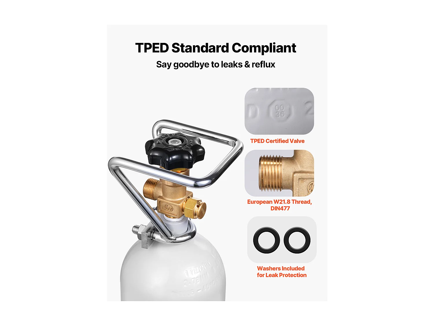 Bouteille de CO2 SucceBuy - Cylindre en Alliage d'Aluminium de 2 kg avec Valve DIN 477, Homologué TUV