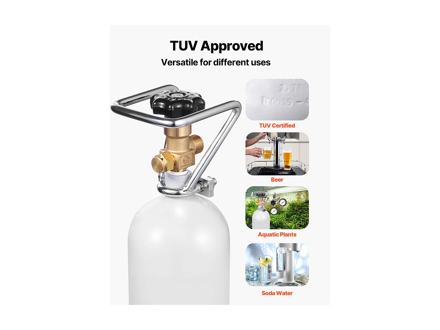 Bouteille de CO2 SucceBuy - Cylindre en Alliage d'Aluminium de 2 kg avec Valve DIN 477, Homologué TUV