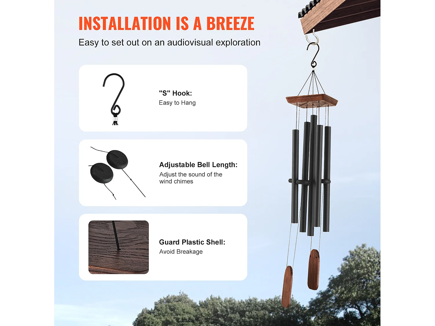 Carillon à Vent en Aluminium SucceBuy, 1220 mm, pour l'Extérieur, Design Commémoratif aux Tons Profonds