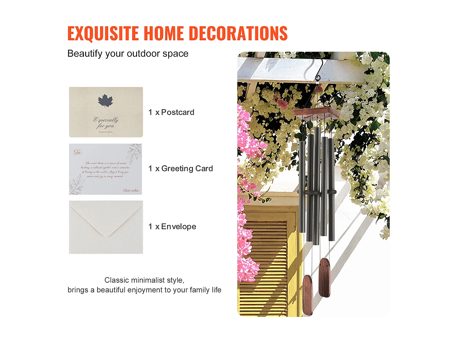 Carillon à Vent en Aluminium SucceBuy, 1220 mm, pour l'Extérieur, Design Commémoratif aux Tons Profonds