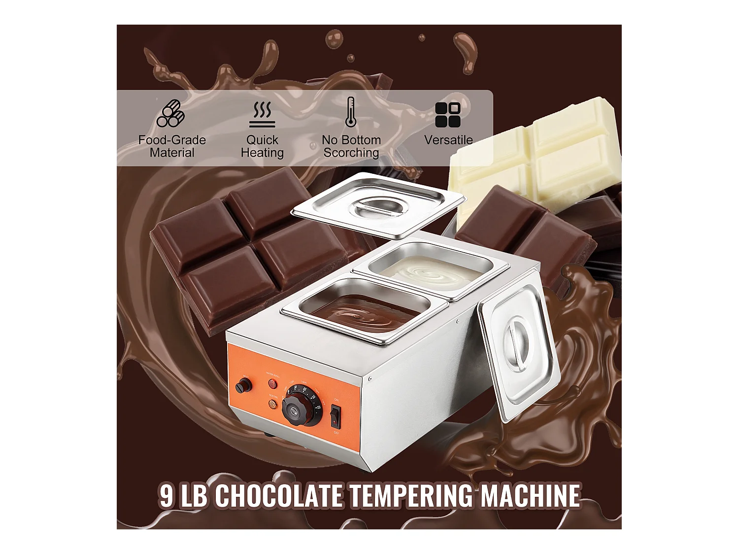 Machine à Tempérer le Chocolat SucceBuy, Réservoir Double de 4 kg, pour Repas à l'Hôtel et Boulangeries Professionnelles