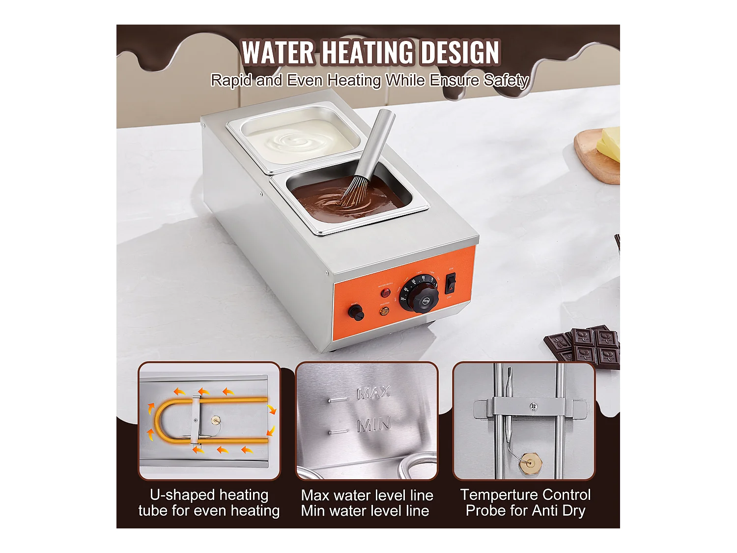 Machine à Tempérer le Chocolat SucceBuy, Réservoir Double de 4 kg, pour Repas à l'Hôtel et Boulangeries Professionnelles